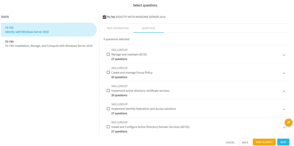 How to mix questions from different tests